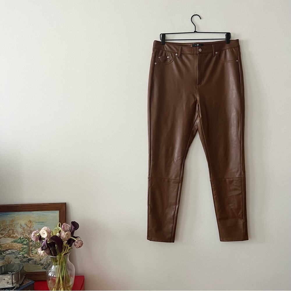 7 For All Mankind Tan High Rise Faux Leather Skinny Pants